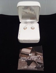 14K Gold Opal Earrings Signed Carla, Made In America - Total Weight 1.1 Grams