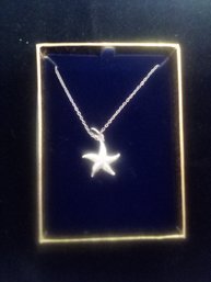 925 Sterling Silver Marked Starfish Pendant & Necklace - Pendant Marked 'DS 925'