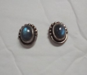 925 Sterling Silver Earrings With Glass Front & Blue Colored Setting