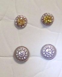 Two Pairs Of  925 Sterling Silver Earrings With Sparkling Facets