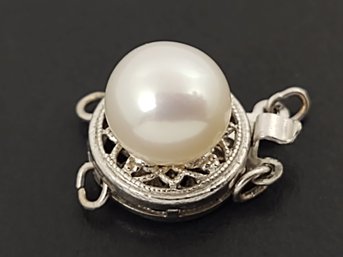 VINTAGE 14K WHITE GOLD FILIGREE 6.5mm PEARL CLASP FOR A NECKLACE