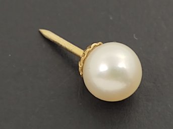 VINTAGE 14K GOLD 8mm PEARL TIE TACK PIN