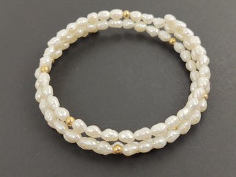 VINTAGE 14K GOLD RICE PEARL COIL BRACELET