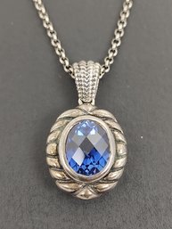 BEAUTIFUL STERLING SILVER BLUE SAPPHIRE PENDANT NECKLACE