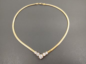 BEAUTIFUL GOLD OVER STERLING SILVER OMEGA LINK COLLAR NECKLACE W/ CZ STONES