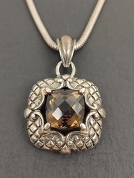 VINTAGE STERLING SILVER SMOKY QUARTZ PENDANT NECKLACE