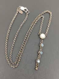 VINTAGE DESIGNER SIGNED ANATOLI PEARL & BLUE TOPAZ DROP NECKLACE