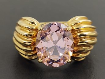 STUNNING GOLD OVER STERLING SILVER PINK CZ RING