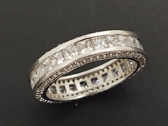 STUNNING STERLING SILVER CZ ETERNITY BAND RING