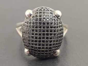 BEAUTIFUL STERLING SILVER MICRO PAVE BLACK SPINEL RING