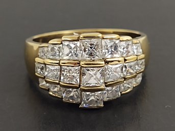 BEAUTIFUL GOLD OVER STERLING SILVER GRADUATED ROWS CZ RING