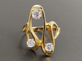 BEAUTIFUL MODERNIST DESIGN GOLD OVER STERLING SILVER CZ RING