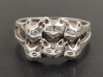 VINTAGE STERLING SILVER CATS FACES RING