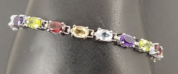 BEAUTIFUL STERLING SILVER MULTI GEMSTONE BRACELET