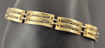 VINTAGE GOLD OVER STERLING SILVER FILIGREE PANEL BRACELET