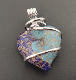 VINTAGE STERLING SILVER ART GLASS HEART PENDANT