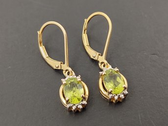 BEAUTIFUL GOLD OVER STERLING SILVER PERIDOT & TINY DIAMOND EARRINGS