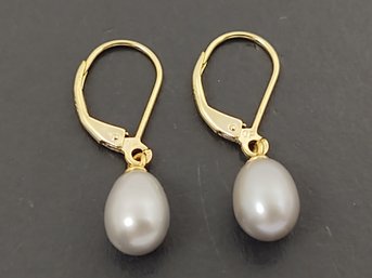 BEATIFUL GOLD OVER STERLING SILVER GREY PEARL EARRINGS