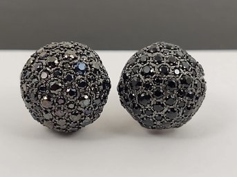 VINTGE STERLING SILVER BLACK SPINEL CLUSTER EARRINGS