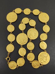 VINTAGE GOLD TONED ANCIENT COIN NECKLACE