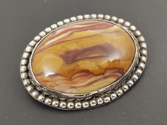 VINTAGE NATIVE AMERICAN STERLING SILVER JASPER BROOCH