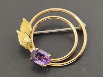 VINTAGE DESIGNER KREMENTZ 14K GOLD OVERLAY AMETHYST BROOCH