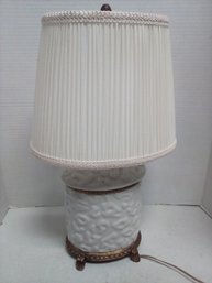 Petite Ceramic Lamp With Brass Colored Accents, Silky Shade &  Brass Pinecone Style Finial LD/E5