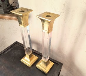 One Of Three Pairs Of Similar Vintage Lucite And Metal Candlesticks In This Sale - This Is The Large Pair