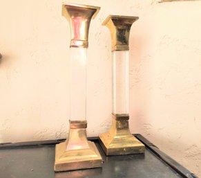 One Of Three Pairs Of Similar Vintage Lucite And Metal Candlesticks In The Sale. This Is The Medium