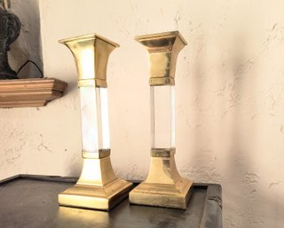 One Of Three Pairs Of Similar Vintage  Candlesticks - Lucite And Metal. This Is The Small