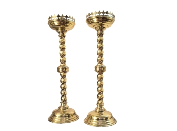 Tall Brass Candlesticks With Barley Twist Design