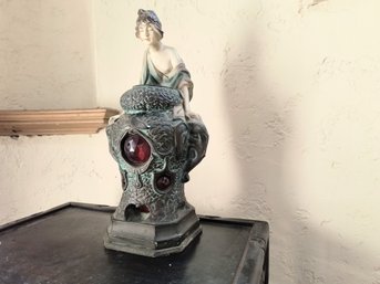 Unusual 1920s/30s Table Lamp In Ceramic With Glass Insets