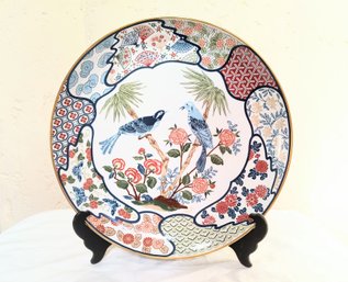 Large Painted Chinese Ceramic Plate On Stand