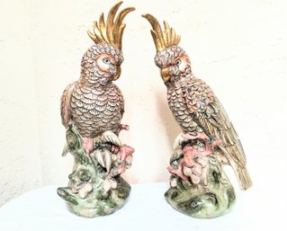 Amazing Pair Of Large Bird Figures In Hand-painted Ceramic