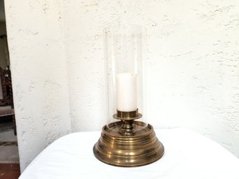 Hurricane Lamp With Tiered Metal Base