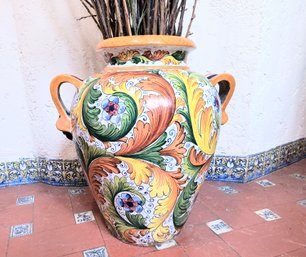 Large Urn / Floor Vase In The Style Of Sicilian Painted Ceramics