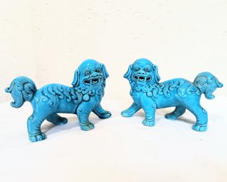 Pair Of Small Blue Ceramic Foo Dogs