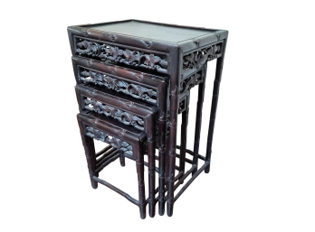 Vintage Carved Wood Chinese Nesting Tables