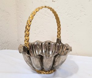 Charming Metal Basket With Gold-toned Braided Handle