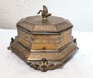 Vintage Lidded Box With Swan Figure Handle