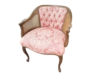 Caned Armchair In A Rose-colored Damask Fabric