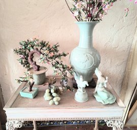 Large Tabletop Decorative Grouping Including Table (celadon Colors)