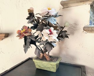 Asian Colored Stone Bonsai With Stone Pot