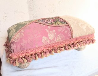 Upholstered Footstool With Fringe And Bun Feet