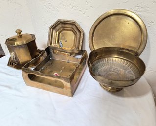 Grouping Of Brass And Brass Toned Bowls And Plates Including Two Square Bowls See All Photos