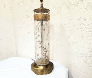 Unusual Vintage Table Lamp With Painted Glass Base