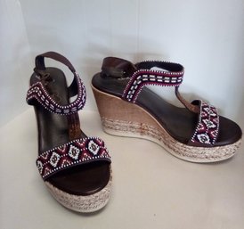 Pikolinos Solidarity Beaded Platform Sandals Size 38 Euro/8 US    TT/B5