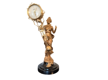 Vintage Table Clock With Statue Base