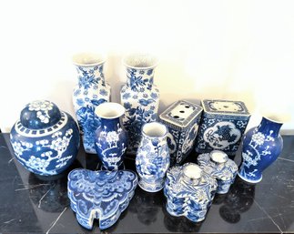 Large Grouping Of Newer And Vintage Blue And White Ceramics