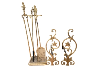 Fireplace Tools And And Irons Set In Brass